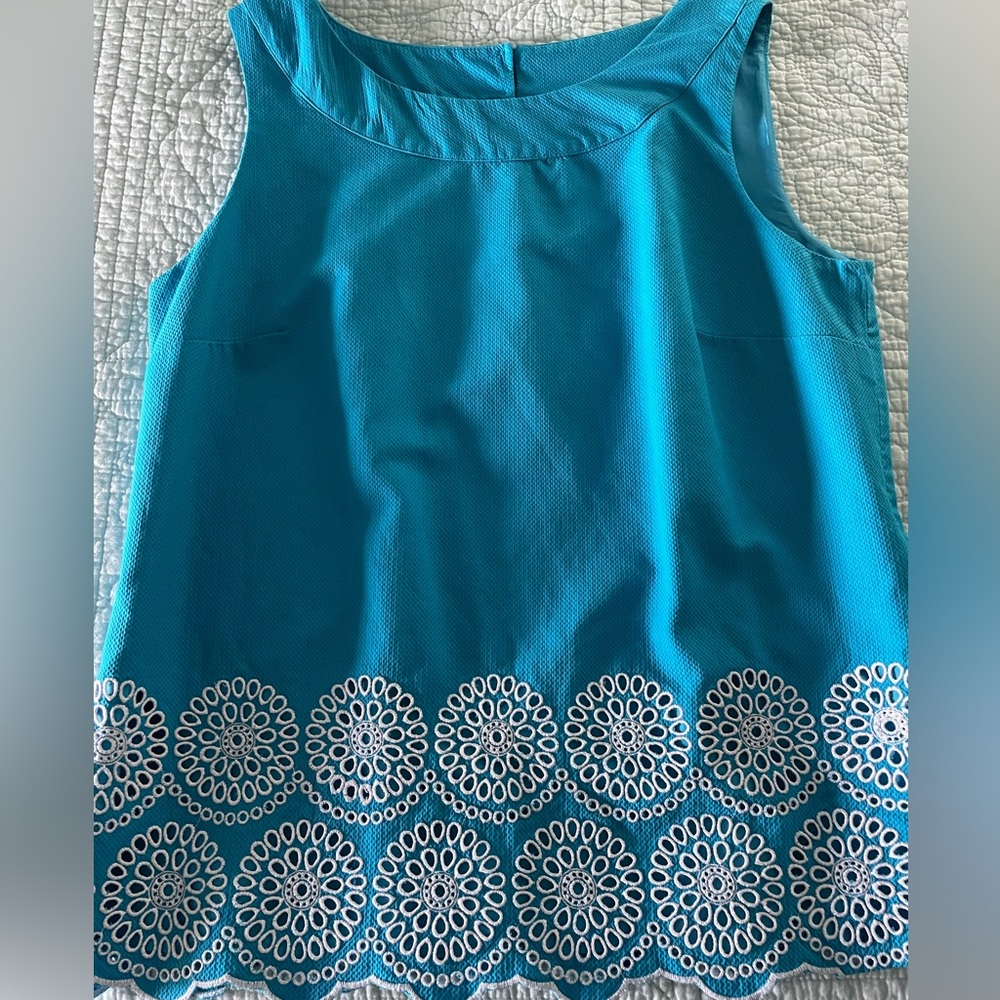 Talbots Embroidered Hem Pique Shell
